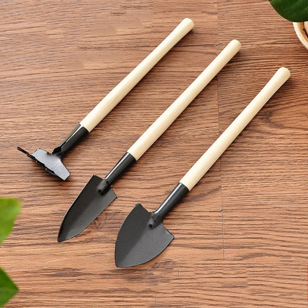 3pcs/Set Mini Gardening Tools Wood Handle Stainless Steel